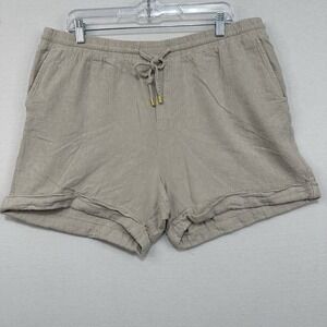 Ellen Tracy Shorts Women's Sz XL Beige 100% Linen Pulling Drawstrings Waist Cuff